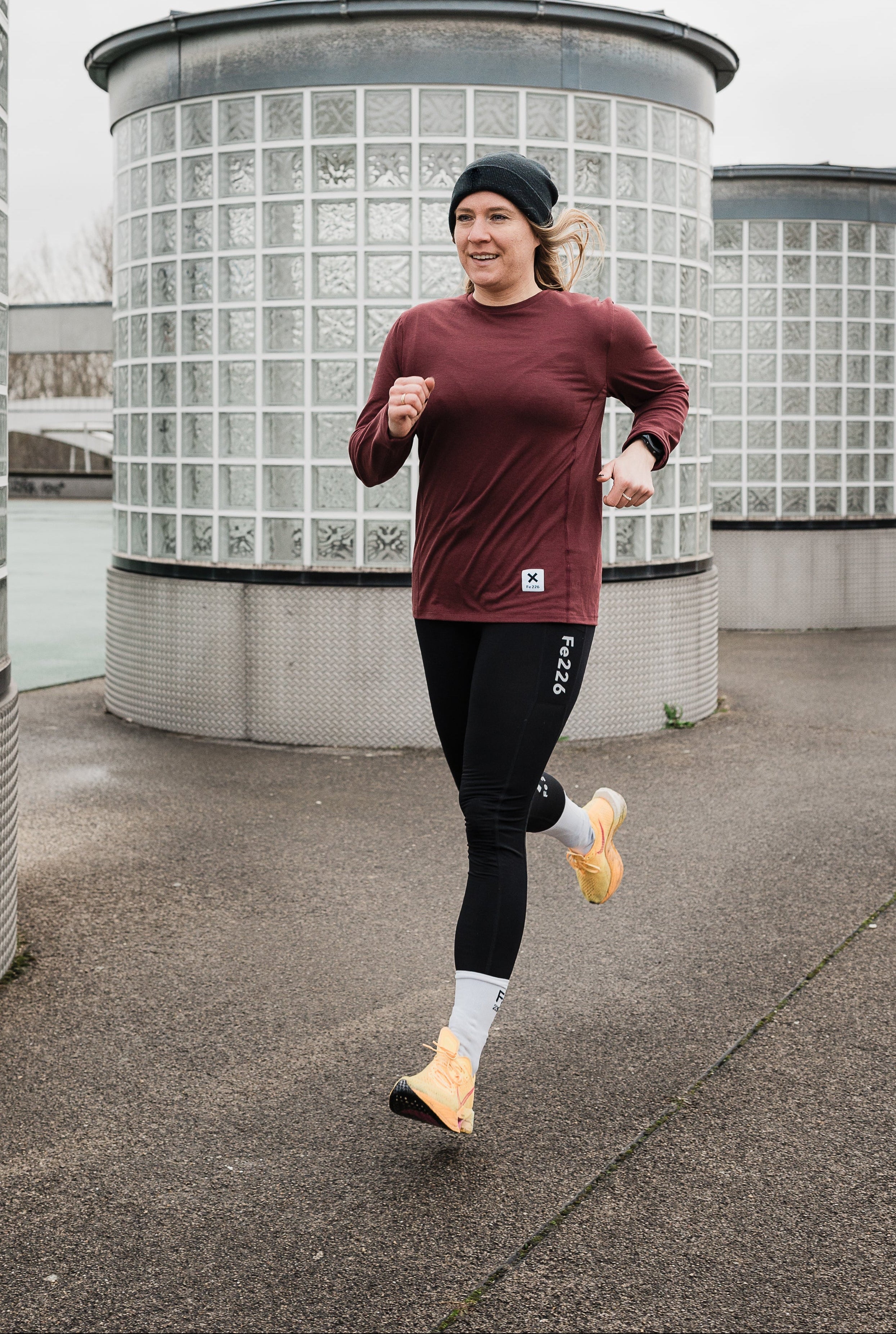 Damen Laufshirt Langarm, Burgund