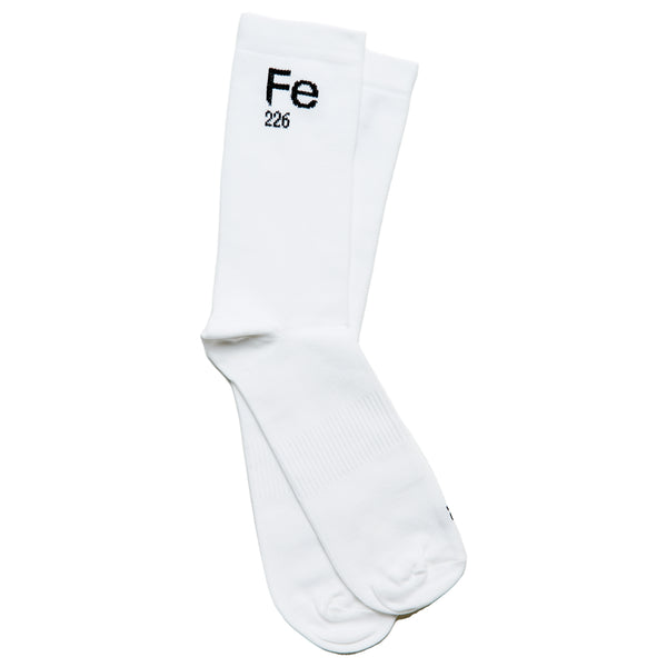 Odourfree white sport socks for running, cycling, triathlon, marathon, Ironman and training. Made by Fe226 with danish design and high quality