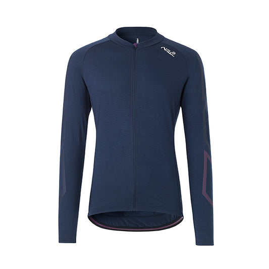 Merino Wool Cycling Jersey Long Sleeves, Tempest Blue| Fe226 - Left in S - SALE 50%