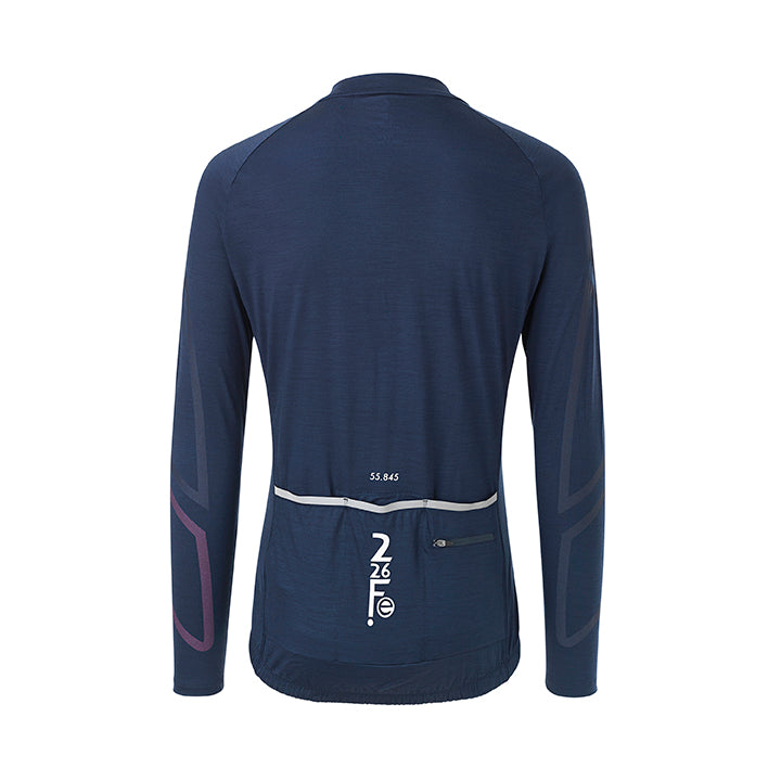 Merino Wool Cycling Jersey Long Sleeves, Tempest Blue| Fe226 - Left in S - SALE 50%