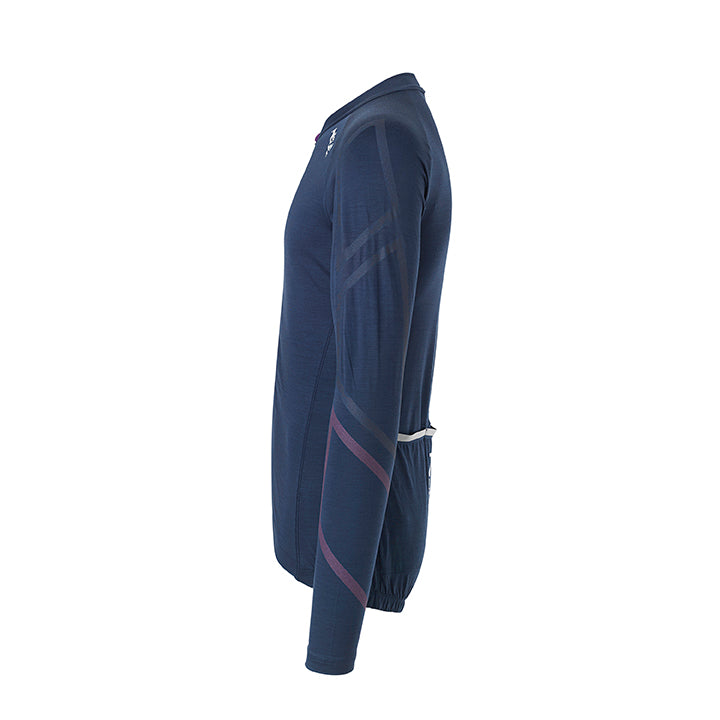 Merino Wool Cycling Jersey Long Sleeves, Tempest Blue| Fe226 - Left in S - SALE 50%