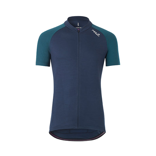 Merino Wool Cycling Jersey Short Sleeves, Blue| Fe226 - Left in XL - SALE 50%