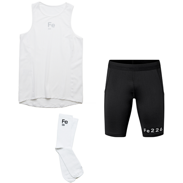 The Fe226 Essential Singlet Running Bundle combines state-of-the-art technology with unbeatable comfort, featuring a singlet, tights, and socks designed specifically for running. Your perfect race day outfit! 