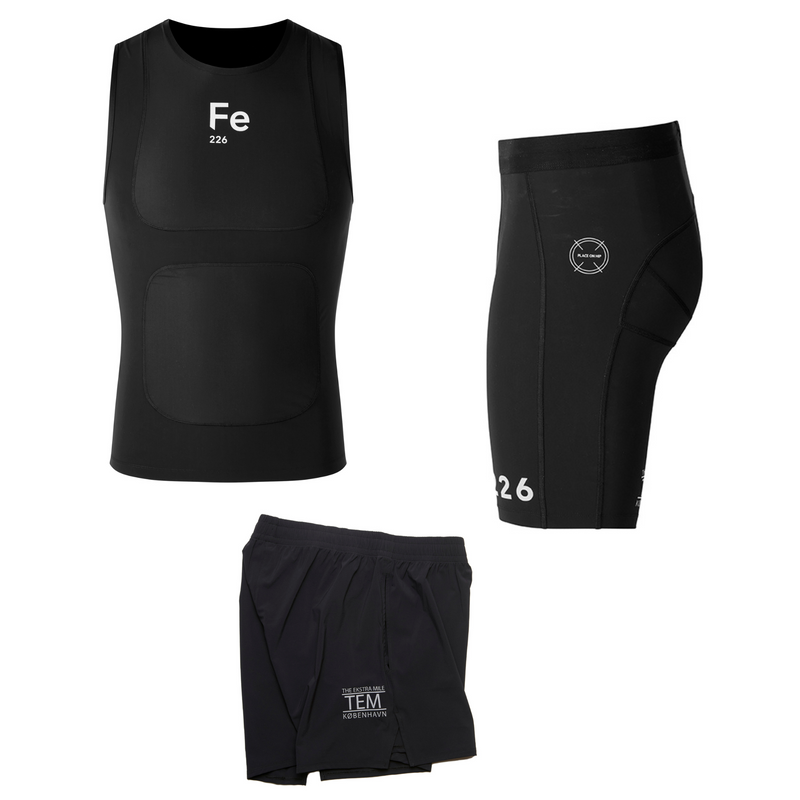 learn to run better and injury free with Fe226 The Ekstra Mile Running Set consiting Fe226 Perfect Posture Running Top, Fe226 Muscle Activator Running Tight and Fe226 Outer Running Short as aa Bundle. 